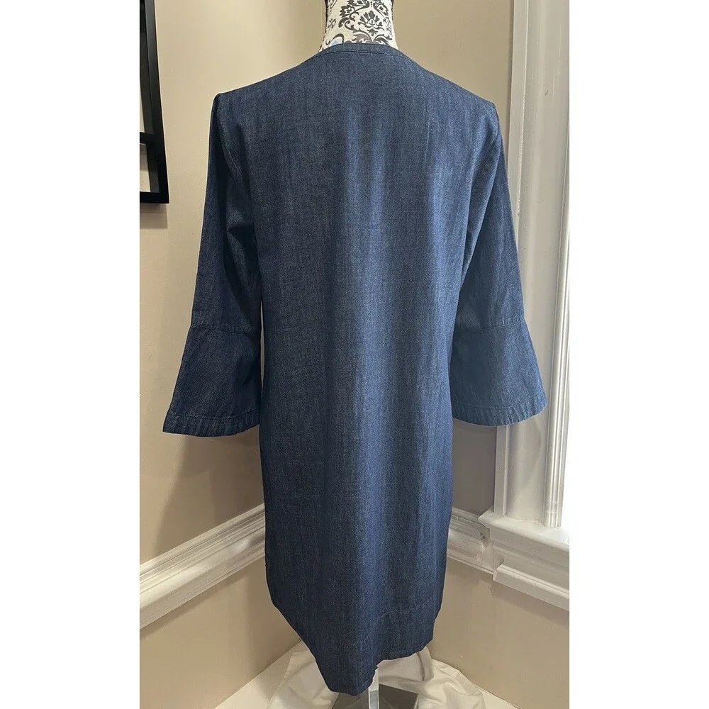 Draper James Denim Blue Chambray Ruffle Shift Dress Sz 8 Western Preppy Church - Picture 8 of 16